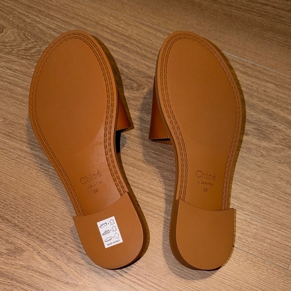 Chloe Tan Leather Slide Sandals - Picture 4 of 6